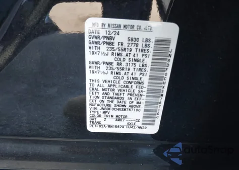 2025 Nissan Ariya Platinum+ z USA, uszkodzony, nr VIN JN8DF0CHXSM767100